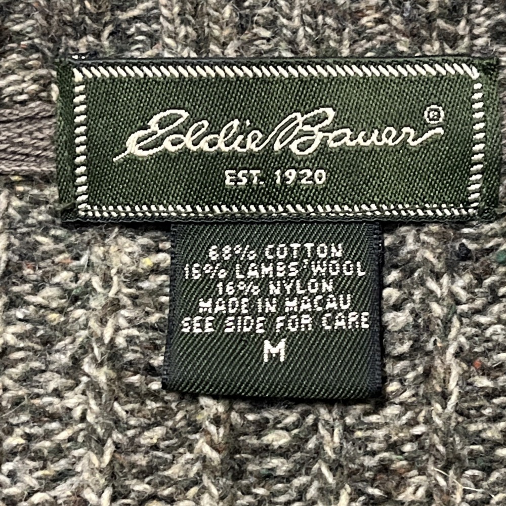 Eddie Bauer‎ Sweater Mens M Olive Green Cable Knit Shoulder Elbow Patches Preppy - Picture 8 of 11